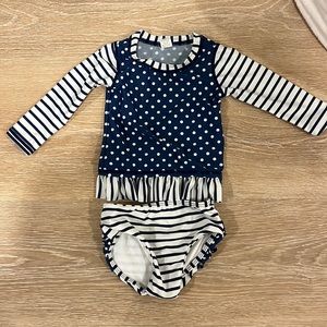 Ruffle Butts navy polka dot 18-24 M